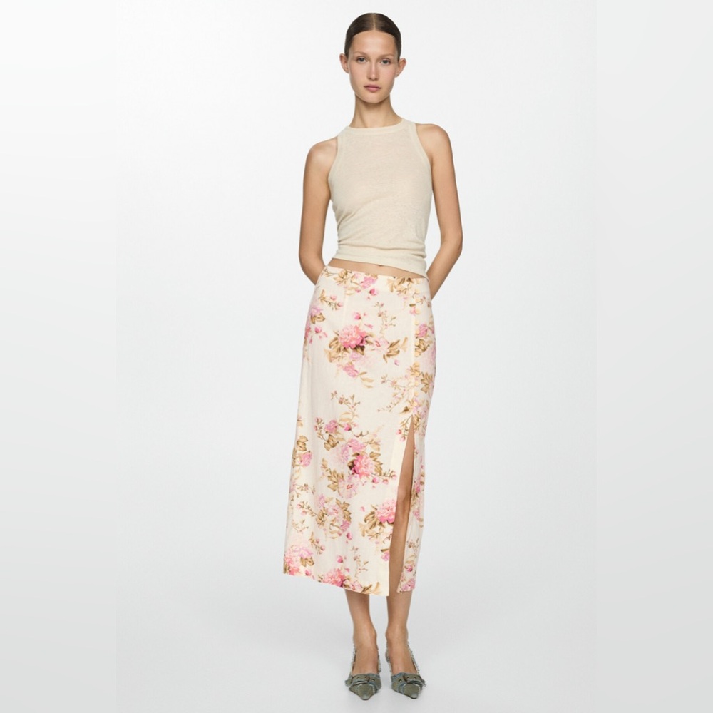 NWT MANGO Linen Skirt with Slit